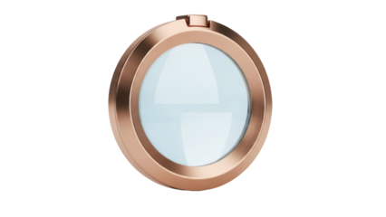 Isolated compact mirror with pink gold finish ideal for beauty and makeup product images