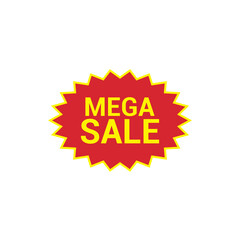 Mega Sale Starburst Badge Red and Yellow Promotional Label Isolated on Transparent Background