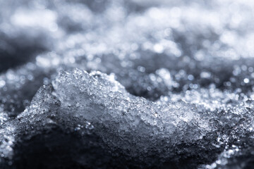 Snow close-up on a dark background. melting ice. 