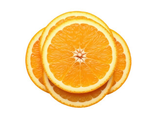 Isolated three juicy orange fruit slices are stacked on each other showing vibrant colors