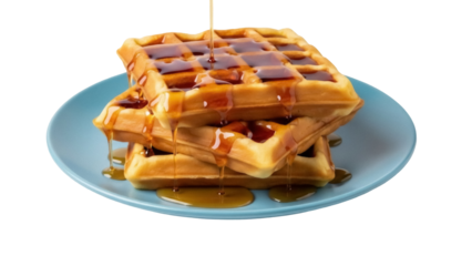 Isolated Stack of Waffles with Maple Syrup on Blue Plate a Delicious Breakfast and Brunch Treat