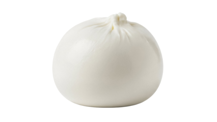 Fresh burrata cheese ball isolated PNG on transparent background, Italian soft cheese made from mozzarella and cream for gourmet food