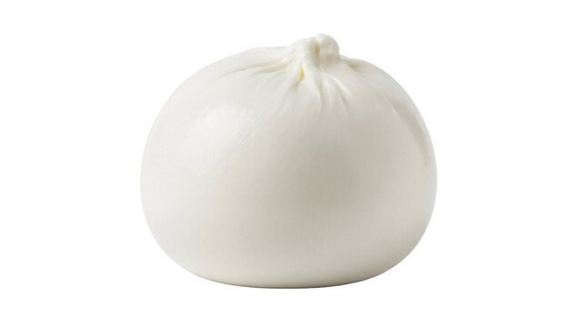Fresh burrata cheese ball isolated PNG on transparent background, Italian soft cheese made from mozzarella and cream for gourmet food