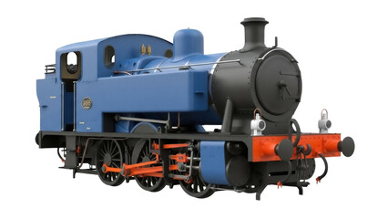 Naklejka premium Blue steam locomotive PNG isolated on transparent background, vintage train engine for transportation and railway enthusiasts