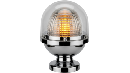 Isolated bollard light fixture on a pedestal, exterior light fitting with a domed translucent cover