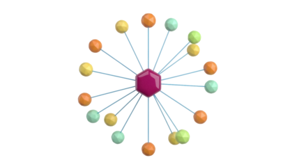 Isolated geometric structure with a center polygon connected to spheres by thin lines