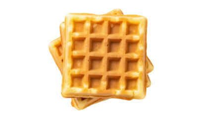 Stack of golden square waffles isolated PNG, delicious breakfast food on transparent background, sweet dessert for menu design