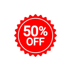 50 Percent Off Sale Badge Red Discount Label Isolated on Transparent Background