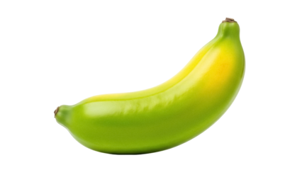Unripe green banana PNG isolated on transparent background, tropical fruit with yellow spots for healthy eating and cooking
