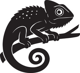 Black silhouette of a chameleon perched on a branch