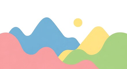 Vibrant abstract mountain landscape with colorful hills and sunny sky