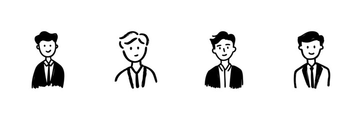 Business Professional Avatar Line Icon Set In Doodle Style. Corporate Identity, Team Representation, And Networking Outline Sketch Collection. Hand Drawn Isolated Vector Illustration
