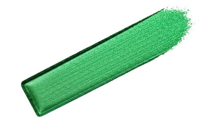 Emerald green paint stroke isolated PNG, shimmering metallic makeup swatch on transparent background for beauty and design projects