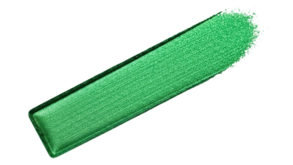 Emerald green paint stroke isolated PNG, shimmering metallic makeup swatch on transparent background for beauty and design projects