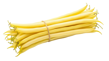 Isolated heap of healthy yellow string beans, ready to eat, with natural fiber binding them