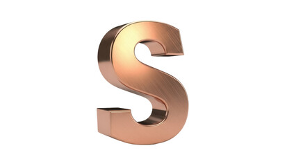 Isolated shiny 3D letter S stands upright with metal texture for commercial illustration