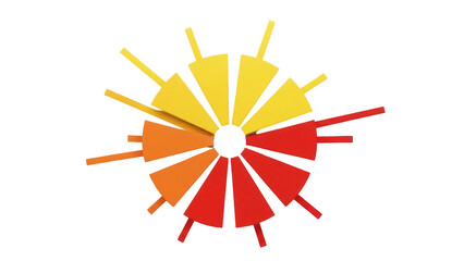 Isolated colorful abstract geometric composition like sunflower, yellow orange red petals