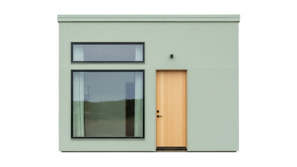 Isolated small home architecture with minimal design, window and door exterior view