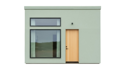 Isolated small home architecture with minimal design, window and door exterior view