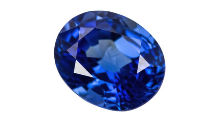 Isolated blue sapphire oval gemstone, faceted brilliant cut, shiny precious gem jewelry