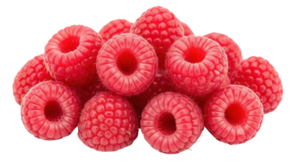 Isolated fresh red raspberries, sweet summer fruit, flavorful addition to desserts or snacks