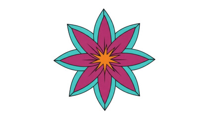 Isolated purple flower with teal outline and golden center for design or illustration use