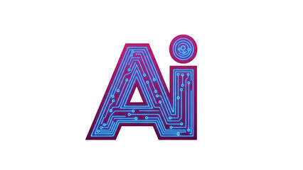 Isolated Ai illustration logo glowing neon sign artificial intelligence modern technology