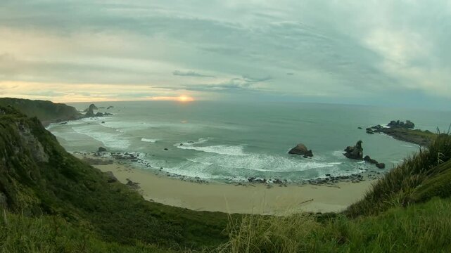 Sunset near Cape Foulwind on the West Coast, New Zealand (South Island)