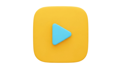 Isolated yellow app icon with a blue play button on it, graphic shape button object