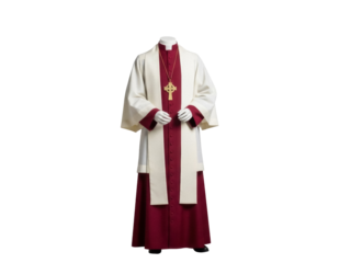 Isolated cleric cassock with surplice and stole, religious vestments, church apparel