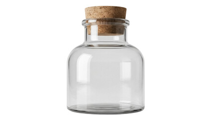 Empty glass jar with cork lid isolated PNG, vintage apothecary bottle for potion or spice storage on transparent background