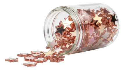 Isolated Glass Jar with Rose Gold Star Confetti for Parties Celebrations and Scrapbooking