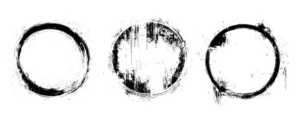 Set of grunge circles. Vector black texture. Isolated shapes on white background. Vector illustration.