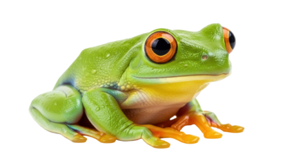 Isolated Green Tree Frog resting, exotic animal, rainforest amphibian, closeup, looking