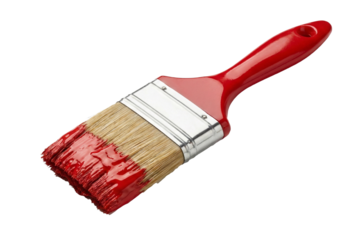 A red paintbrush loaded with paint, transparent background