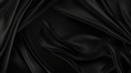 Fototapeta premium Black silk fabric background with abstract wavy texture luxurious elegant sleek design element abstract waving pattern perfect for banner wallpaper with copy space luxury concept