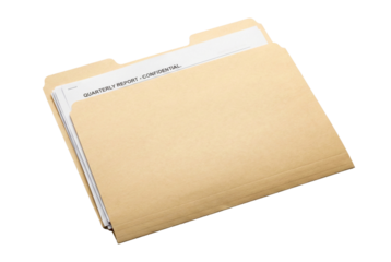 Confidential Quarterly Report in a Manila File Folder, transparent background