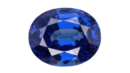 Fototapeta premium Oval blue sapphire gemstone isolated PNG, faceted precious stone for jewelry design and luxury accessories on transparent background