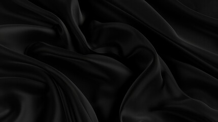 Fototapeta premium Black silk fabric background with abstract wavy texture luxurious elegant sleek design element abstract waving pattern perfect for banner wallpaper with copy space luxury concept