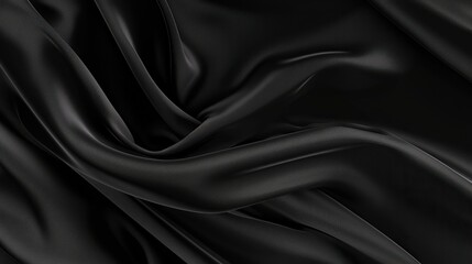 Fototapeta premium Black silk fabric background with abstract wavy texture luxurious elegant sleek design element abstract waving pattern perfect for banner wallpaper with copy space luxury concept