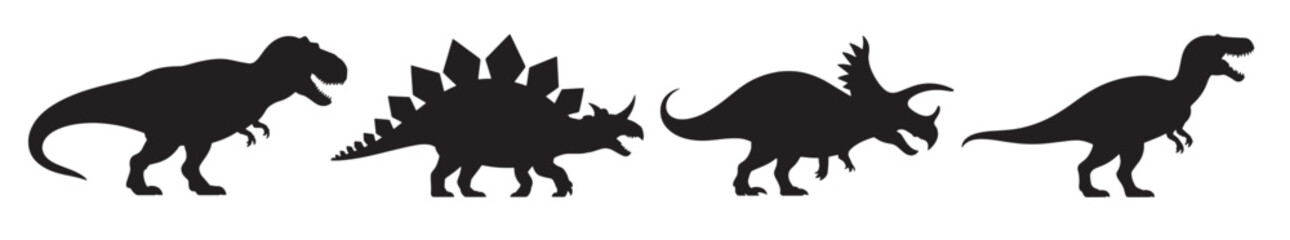 collection of four iconic dinosaur silhouettes on a white © Dovk