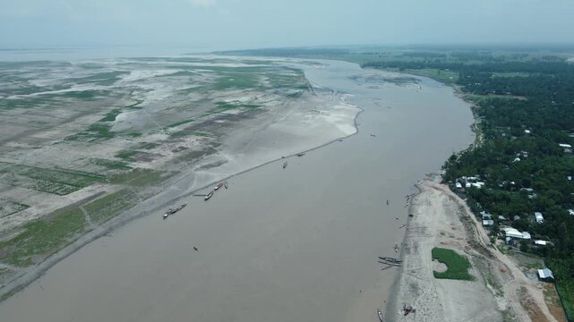 Jamuna River drone video aerial view landscape 4K aerial views Tangail, Bangladesh
