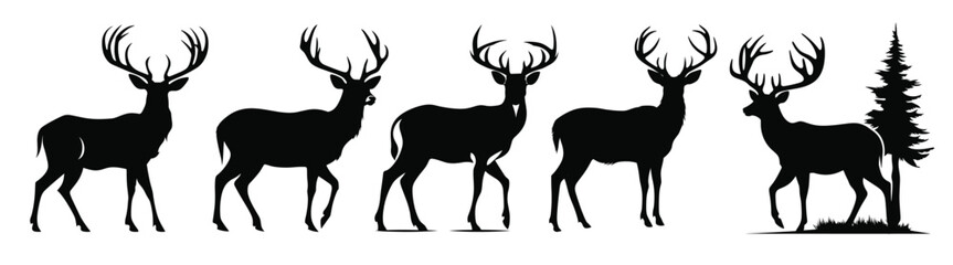 Obraz premium deer silhouette black vector bundle deer antler silhouettes