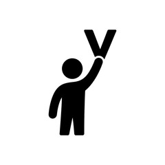 Man Holding V Alphabet Icon