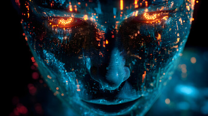 Artificial intelligence glowing female face representing technological development