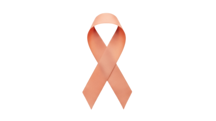 Peach awareness ribbon PNG isolated on transparent background, symbol of endometrial cancer and uterine cancer awareness
