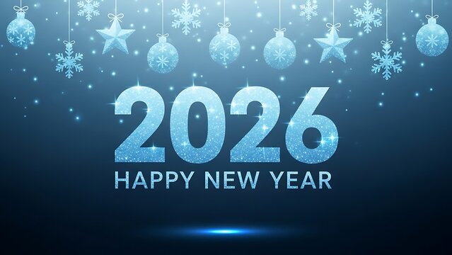 Blue New Year 2026 Celebration Background with Snowflakes and Ornaments happy new year blue background - Powered by Adobe
