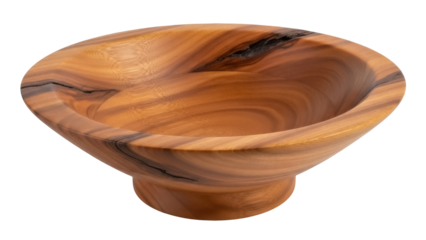Hand turned wooden bowl isolated on transparent background PNG, decorative wood art for rustic home decor and food presentation
