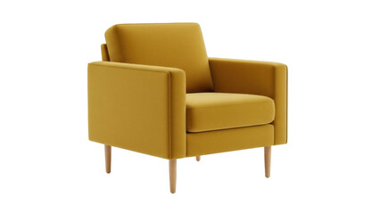 Stylish mustard yellow armchair isolated PNG, modern living room furniture on transparent background for interior design and home decor projects