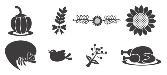 Festive Thanksgiving Chicken and Floral Vector Pack for Holiday Designs © Dovk